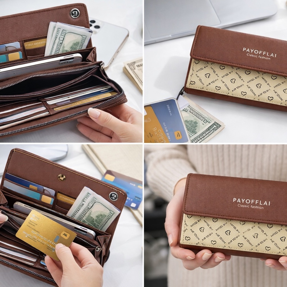 Brown & Cream Women's Wallet - Classic Fashion